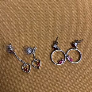 Red and Pink Silver Costume Jewlery Statement Earrings (2 pairs)